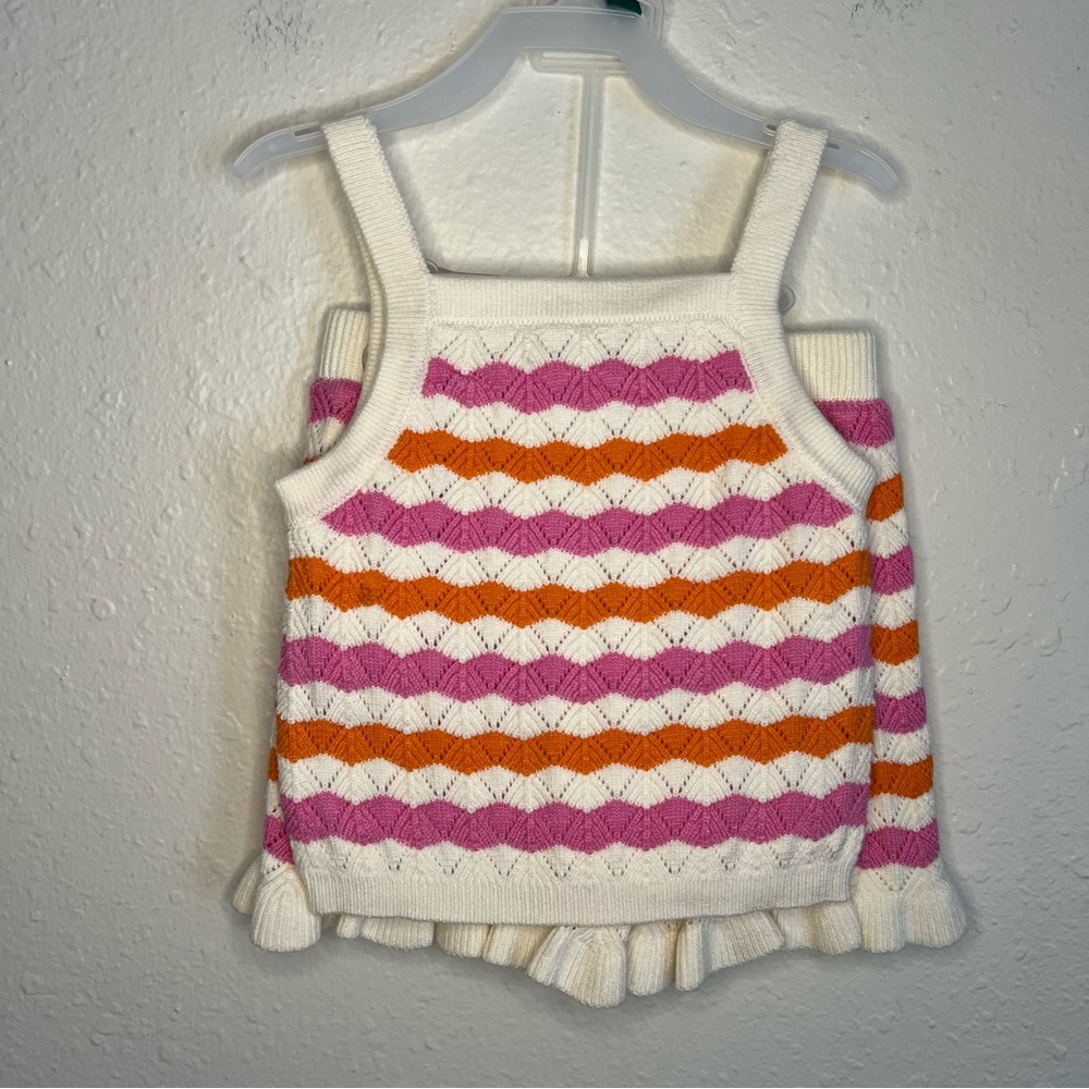 Girls Two-Piece Knit Tank & Skirt Set with Pink Daisy Top and Blue Shorts - Picture 12 of 15